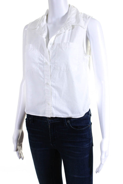 Sunday Best Women's Collared Sleeveless Button Up Cotton Blouse White Size XS