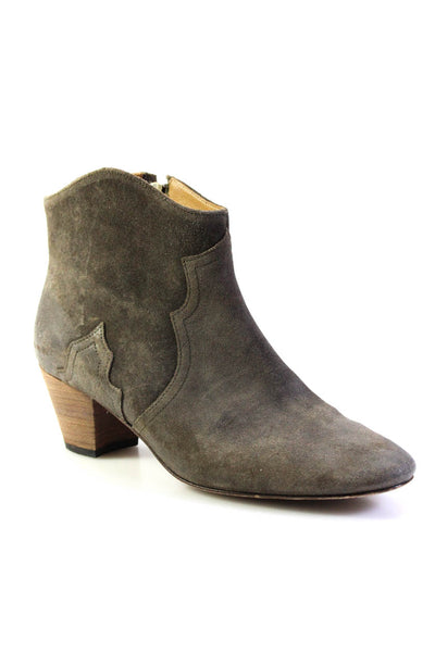 Isabel Marant Women's Round  Toe Suede Block Heels Ankle Boot Gray Size 11