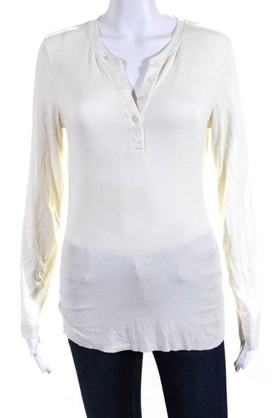 Kit And Ace Womens Buttoned Collared V-Neck Long Sleeve Casual Top White Size S