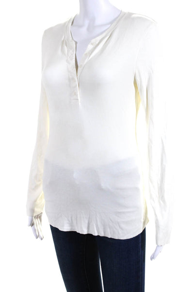 Kit And Ace Womens Buttoned Collared V-Neck Long Sleeve Casual Top White Size S