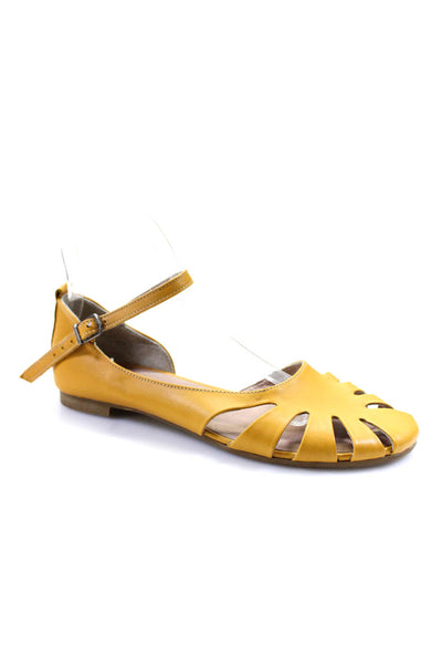 Lo Mejor Womens Leather Cut-Out Ankle Buckled Slip-On Flats Yellow Size EUR38