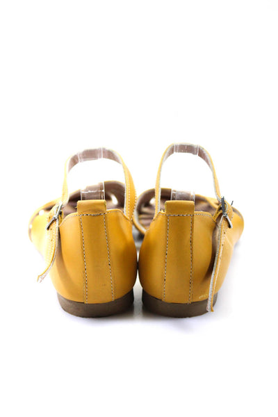 Lo Mejor Womens Leather Cut-Out Ankle Buckled Slip-On Flats Yellow Size EUR38