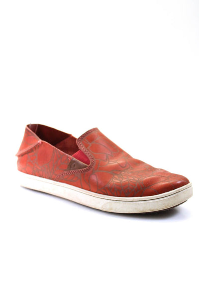 OluKai Womens Leather Graphic Slip-On Platform Round Toe Shoes Red Size 7.5