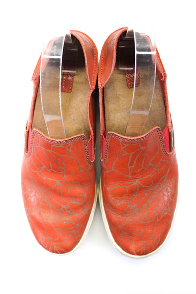 OluKai Womens Leather Graphic Slip-On Platform Round Toe Shoes Red Size 7.5