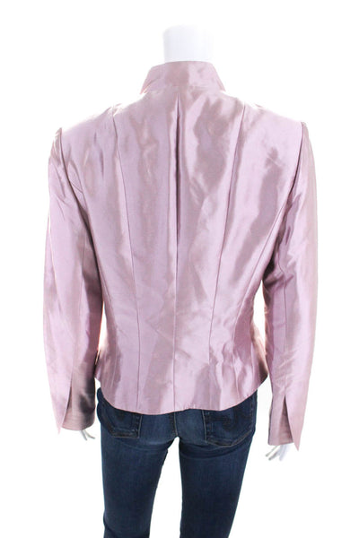 Kay Unger Womens Silk Blend High Neck Button Up Blazer Jacket Pink Size 8