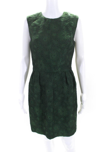 Reem Acra Womens Textured Floral Print Sleeveless Zip Up Dress Green Size 8