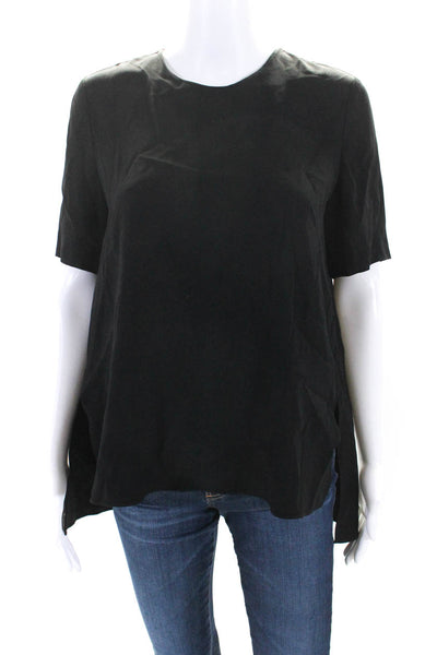 Adam Lippes Womens Short Sleeve Slit Hem Blouse Black Size 2