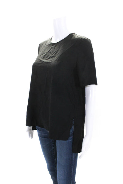 Adam Lippes Womens Short Sleeve Slit Hem Blouse Black Size 2