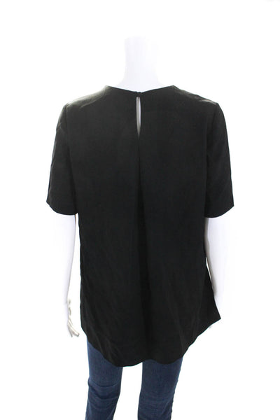 Adam Lippes Womens Short Sleeve Slit Hem Blouse Black Size 2