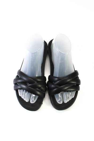 J Crew Womens Faux Leather Strappy Open Toe Slides Black Size 8