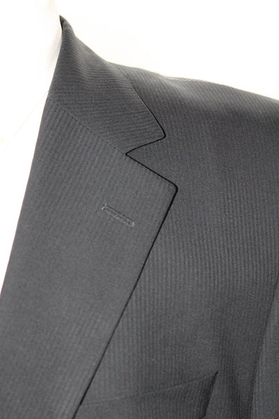 Boss Hugo Boss Mens Black Wool Striped Two Button Jacket Blazer Size 44R