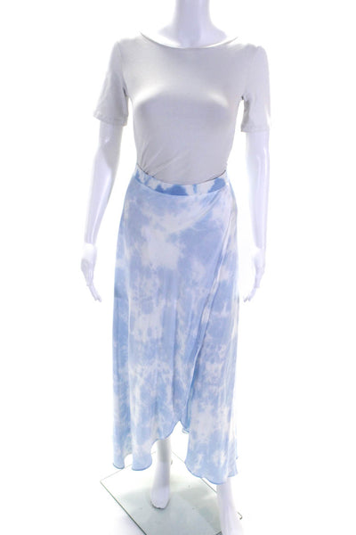 Nation LTD Womens Satin Tie Dye Print Unlined Maxi Tulip Skirt Blue White Size S