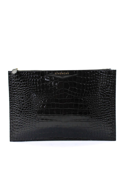 Givenchy Womens Black Embossed Print Zip Clutch Bag Handbag