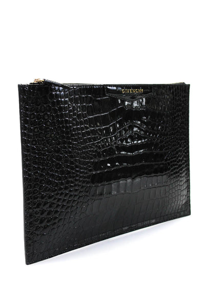 Givenchy Womens Black Embossed Print Zip Clutch Bag Handbag