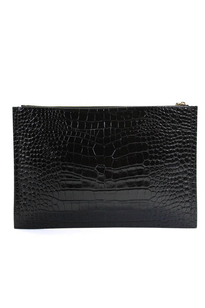 Givenchy Womens Black Embossed Print Zip Clutch Bag Handbag