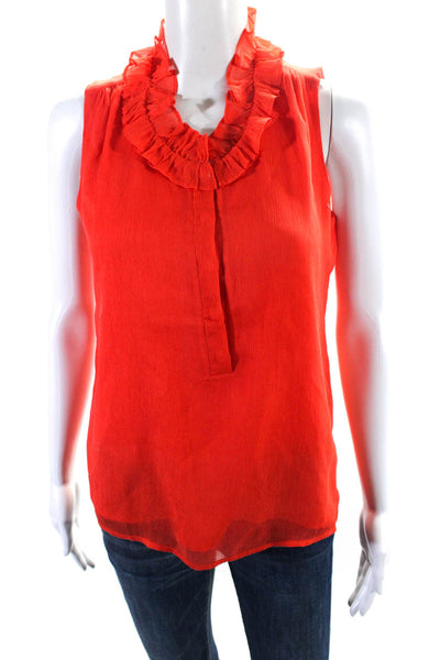 J Crew Womens Silk Ruffled Neck Button Closure Sleeveless Tank Top Red Size 0