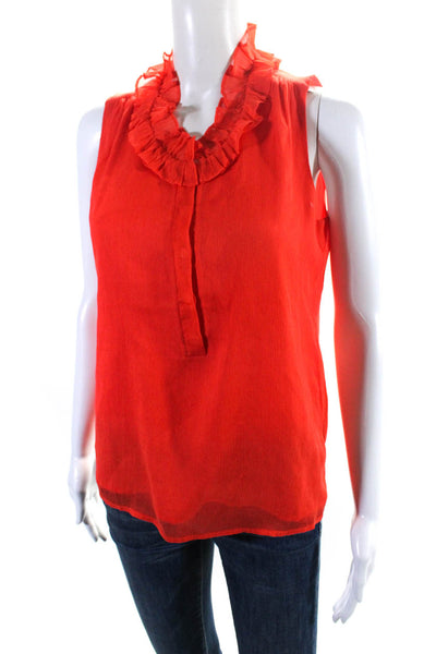 J Crew Womens Silk Ruffled Neck Button Closure Sleeveless Tank Top Red Size 0