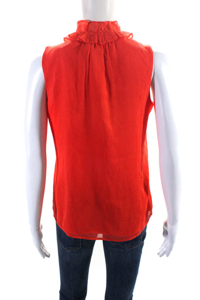 J Crew Womens Silk Ruffled Neck Button Closure Sleeveless Tank Top Red Size 0