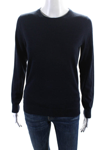 Meraki Womens Long Sleeves Crew Neck Pullover Sweater Navy Blue Wool Size Small