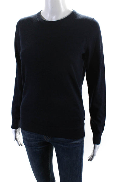 Meraki Womens Long Sleeves Crew Neck Pullover Sweater Navy Blue Wool Size Small