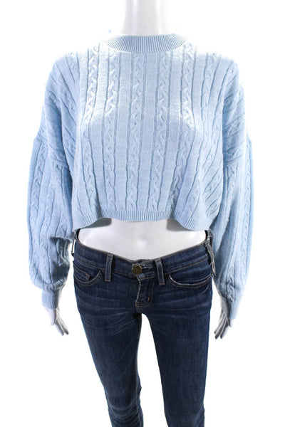 Rahi Womens Cable Knit Long Sleeves Turtleneck Sweater Blue Cotton Size Small