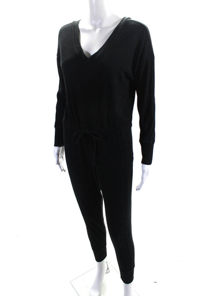 Chaser Womens V Neck Long Sleeves Skinny Leg Jumpsuit Black Size Extra Small