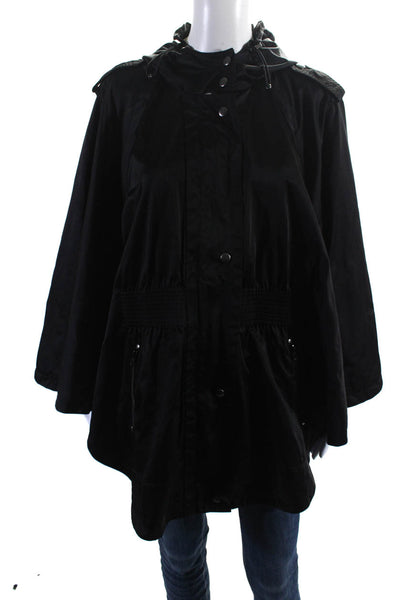 Neiman Marcus Women's Hood Full Zip Poncho Rain Coat Black Size M