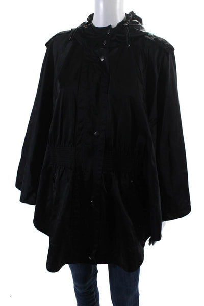 Neiman Marcus Women's Hood Full Zip Poncho Rain Coat Black Size M