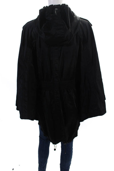 Neiman Marcus Women's Hood Full Zip Poncho Rain Coat Black Size M