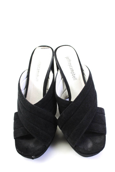 Jeffrey Campbell Womens Open Toe Suede Block Heels Slip-On Sandals Black Size 6.