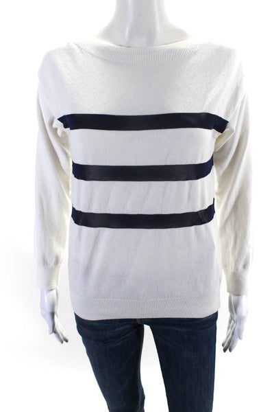 A.P.C. Womens Striped Long Sleeves Sweater White Blue Cotton Size Extra Small