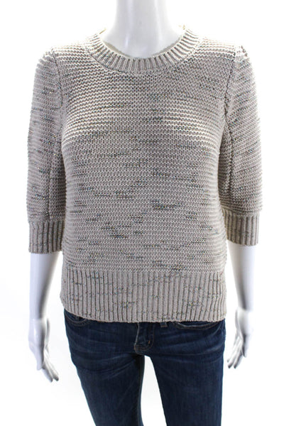 Joie Womens Crew Neck 3/4 Sleeves Sweater Beige Cotton Size Extra Extra Small