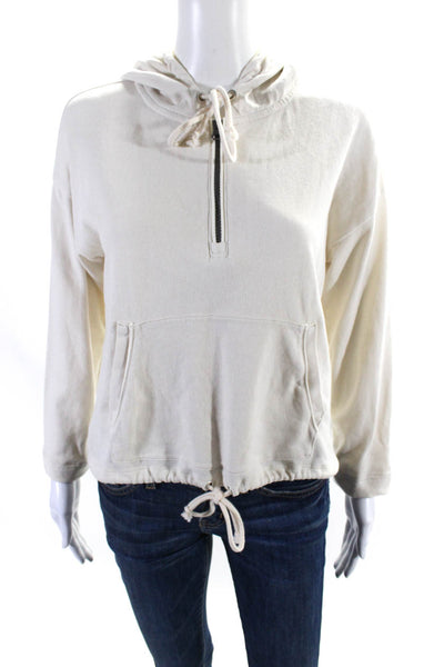 J Crew Womens Long Sleeves Half Zipper Hoodie White Size Extra Extra Small