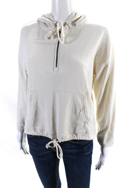 J Crew Womens Long Sleeves Half Zipper Hoodie White Size Extra Extra Small