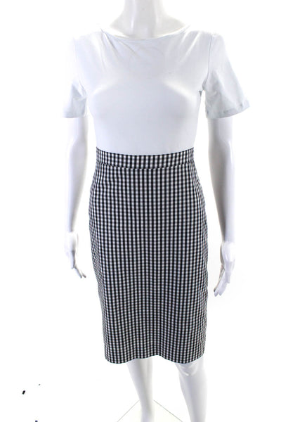 Barneys New York Womens Plaid Pencil Skirt Black White Cotton Size EUR 36