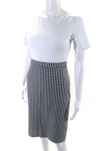 Barneys New York Womens Plaid Pencil Skirt Black White Cotton Size EUR 36