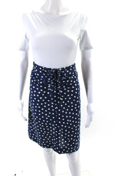 A.P.C. Womens Polka Dot Ruched A Line Skirt Navy Blue White Cotton Size EUR 34