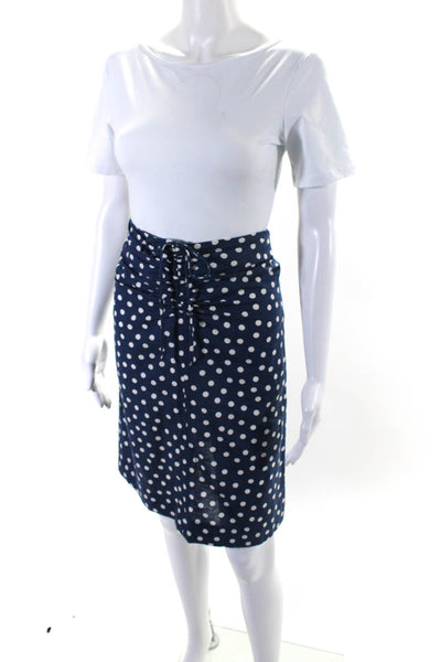 A.P.C. Womens Polka Dot Ruched A Line Skirt Navy Blue White Cotton Size EUR 34