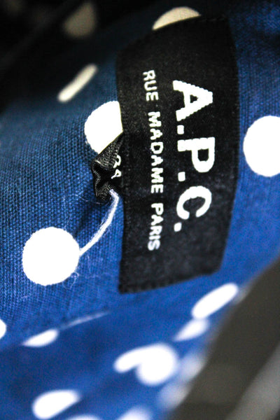 A.P.C. Womens Polka Dot Ruched A Line Skirt Navy Blue White Cotton Size EUR 34