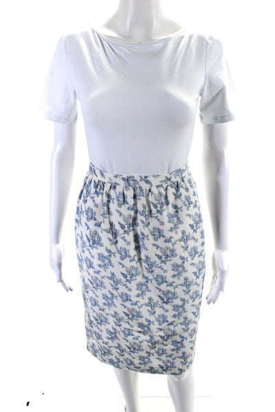 Brock Collection Womens Floral Print Knee Length Pencil Skirt White Blue Size 0