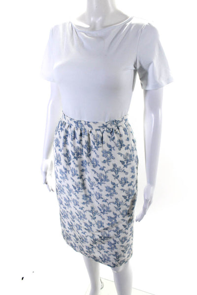 Brock Collection Womens Floral Print Knee Length Pencil Skirt White Blue Size 0