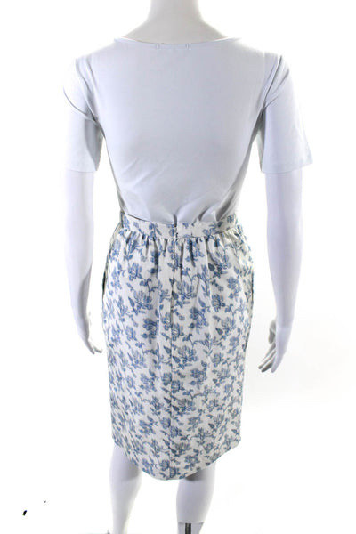 Brock Collection Womens Floral Print Knee Length Pencil Skirt White Blue Size 0