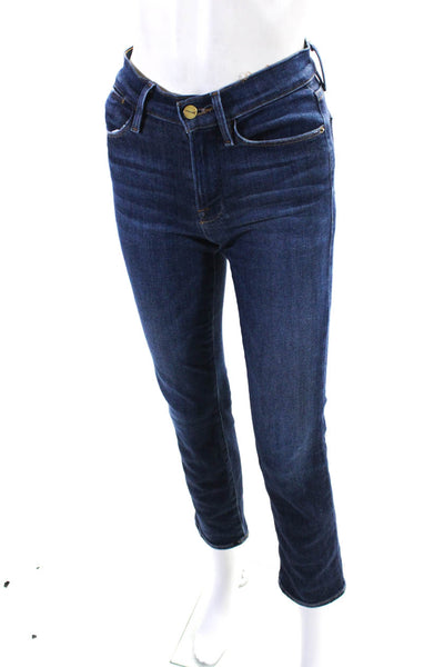 Frame Womens Le High Rise Straight Leg Vinyl Jeans Blue Cotton Size 24