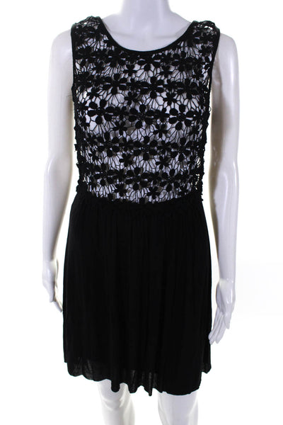 Bailey 44 Womens Black Floral Crochet Scoop Neck Sleeveless Shift Dress Size S