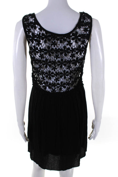 Bailey 44 Womens Black Floral Crochet Scoop Neck Sleeveless Shift Dress Size S