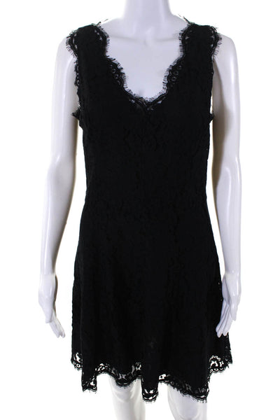 Joie Womens Black Floral Lace V-Neck Lined Sleeveless Shift Dress Size M