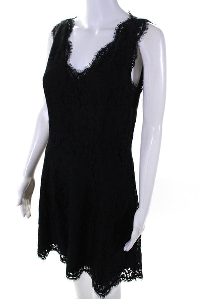 Joie Womens Black Floral Lace V-Neck Lined Sleeveless Shift Dress Size M