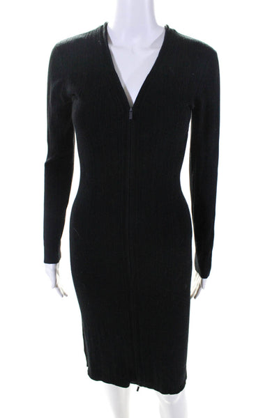 Modern Citizen Womens Front Zip Long Sleeve Ribbed Knit Dress Black Size Small