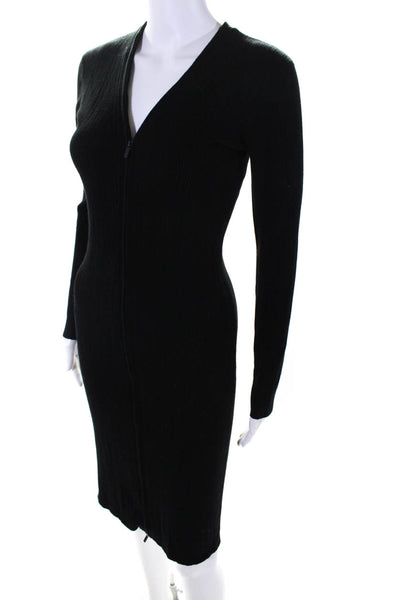 Modern Citizen Womens Front Zip Long Sleeve Ribbed Knit Dress Black Size Small