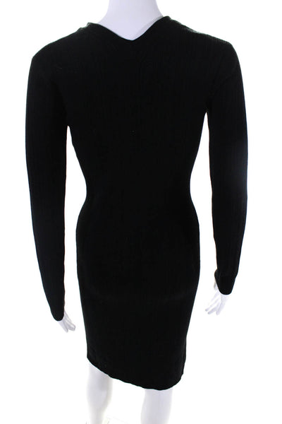 Modern Citizen Womens Front Zip Long Sleeve Ribbed Knit Dress Black Size Small